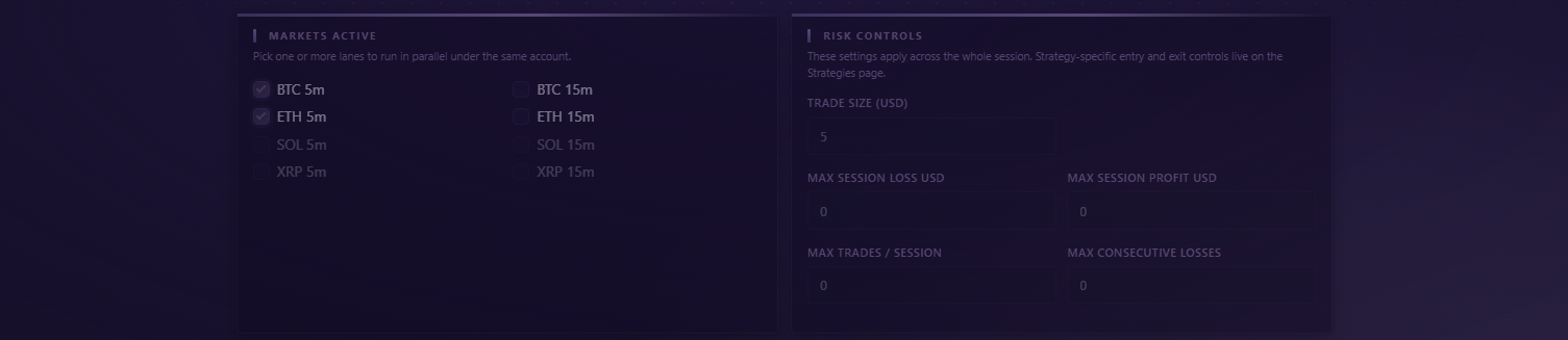 Poly Crypto Bot Settings screenshot
